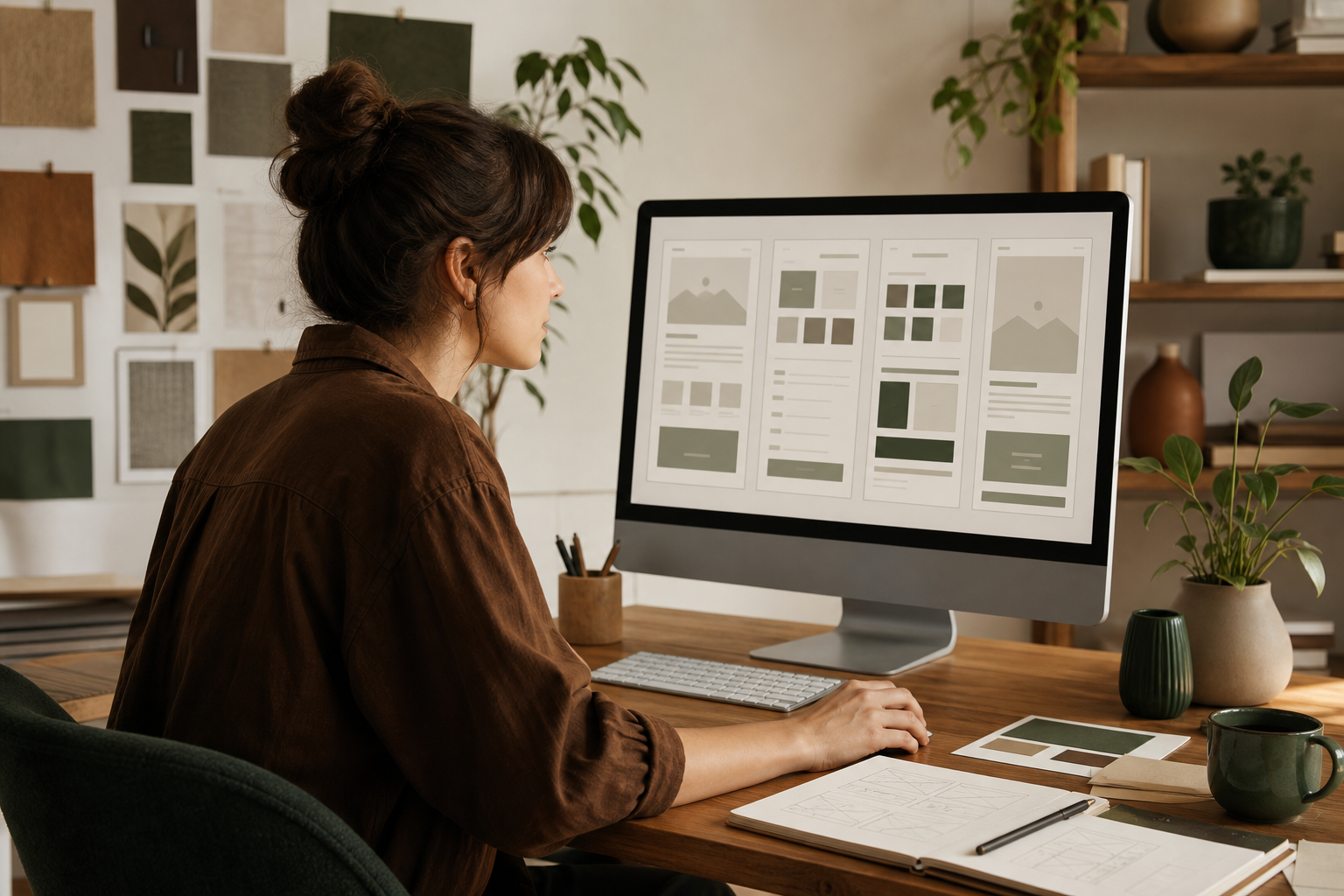 Professional web development workspace with laptop and code
